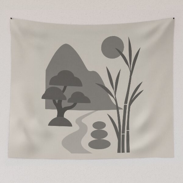 Item preview, Stylized mountain, rounded tree and Zen bamboo. designed and sold by Zen-Pixel.