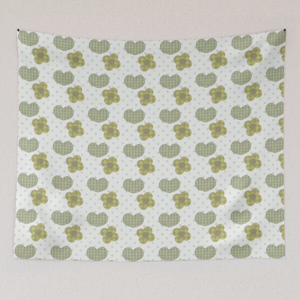 Item preview, mori kei heart and flower pattern with polka dots designed and sold by cottonlacey.