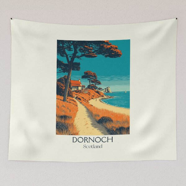 Item preview, Dornoch Scotland Retro Travel Poster | Scottish Highlands Beach Art designed and sold by TuncGK.