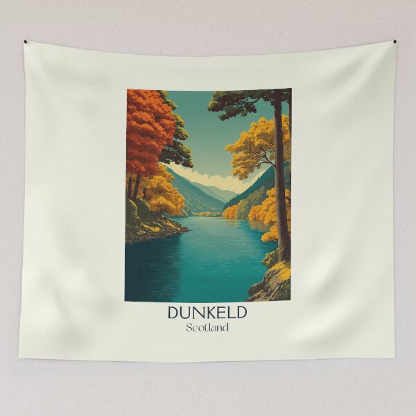 Item preview, Dunkeld Scotland Vintage Art Print | Perthshire Autumn Travel Poster designed and sold by TuncGK.