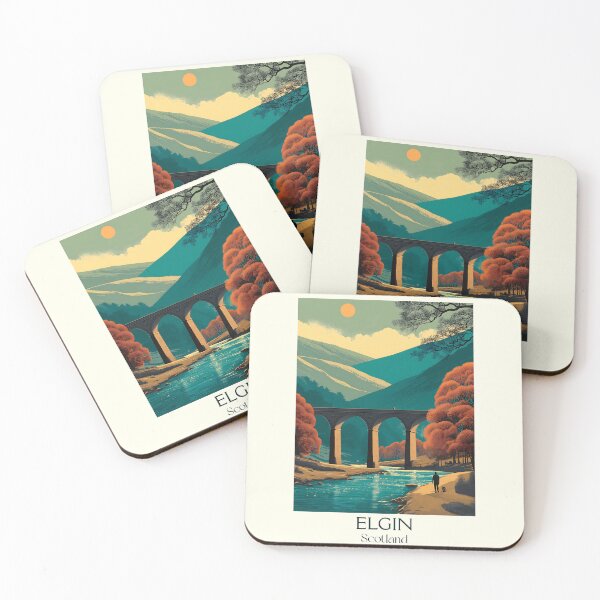Item preview, Elgin Scotland Retro Travel Poster | Moray Landscape & Viaduct Art designed and sold by TuncGK.