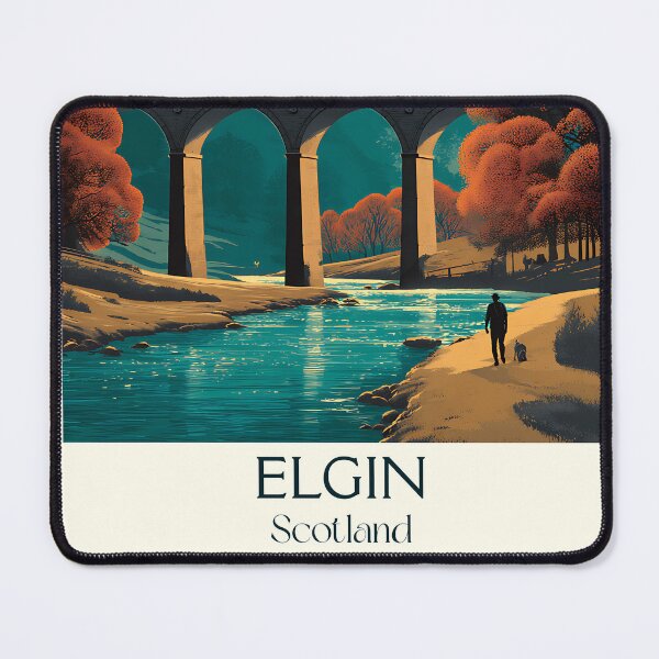 Item preview, Elgin Scotland Retro Travel Poster | Moray Landscape & Viaduct Art designed and sold by TuncGK.