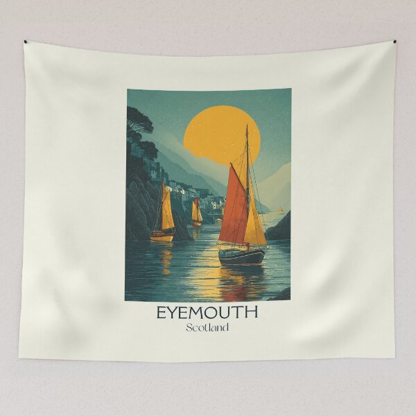 Item preview, Eyemouth Scotland Vintage Travel Poster | Scottish Borders Harbour Art designed and sold by TuncGK.