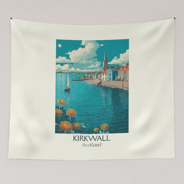Item preview, Kirkwall, Orkney Islands, Scotland Travel Poster | St Magnus Cathedral Art designed and sold by TuncGK.
