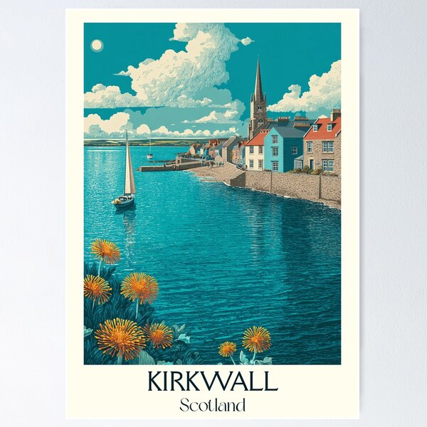 Item preview, Kirkwall, Orkney Islands, Scotland Travel Poster | St Magnus Cathedral Art designed and sold by TuncGK.