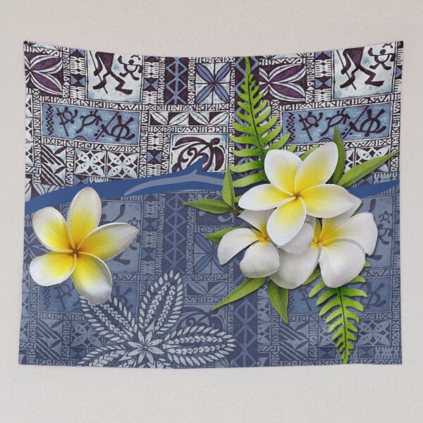 Item preview, Blue Hawaiian Tapa and Plumeria designed and sold by J Marielle Designs.