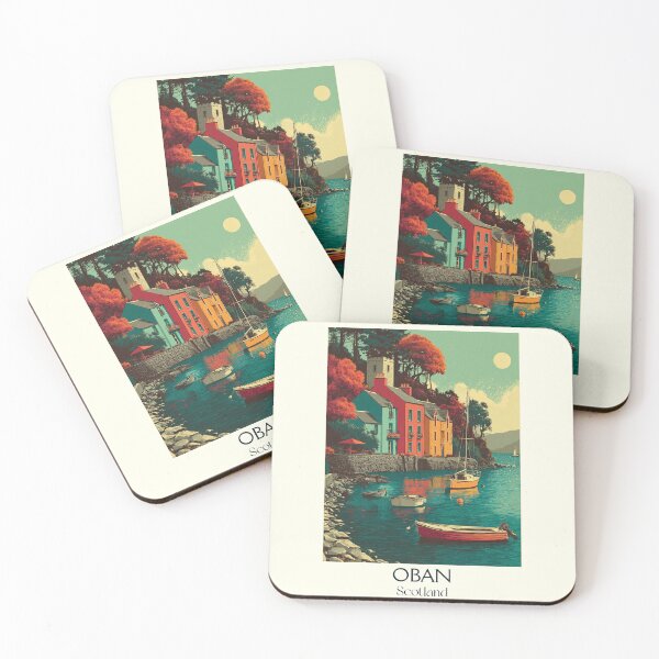 Item preview, Oban Scotland Retro Travel Poster | Colourful Harbour Wall Art designed and sold by TuncGK.