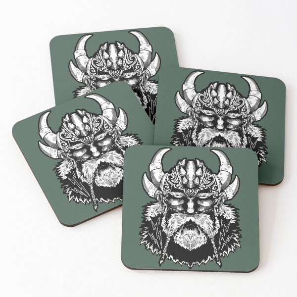 Item preview, A face and bust of a glorious Viking in black and white line art illustration (guaranteed AI-free) designed and sold by fifou96.