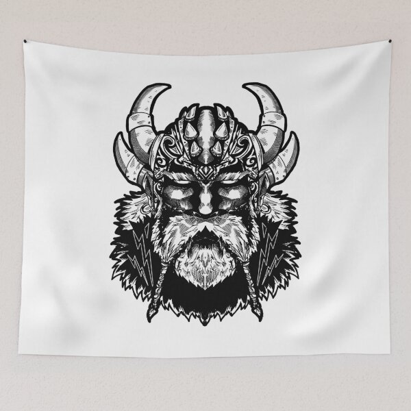 Item preview, A face and bust of a glorious Viking in black and white line art illustration (guaranteed AI-free) designed and sold by fifou96.