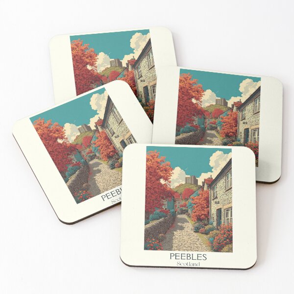 Item preview, Peebles Scotland Vintage Art Print | Scottish Borders Cobblestone Street designed and sold by TuncGK.