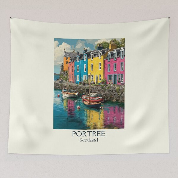 Item preview, Portree, Isle of Skye, Scotland Retro Poster | Colourful Harbour Art designed and sold by TuncGK.
