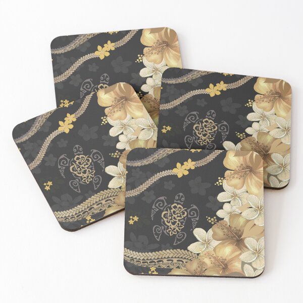 Item preview, Golden Hawaiian Hibiscus and Plumeria Tapa Fusion designed and sold by J Marielle Designs.