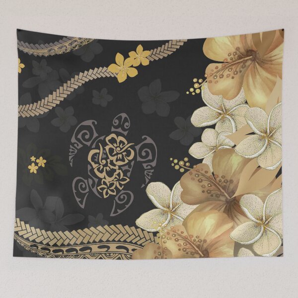 Item preview, Golden Hawaiian Hibiscus and Plumeria Tapa Fusion designed and sold by J Marielle Designs.