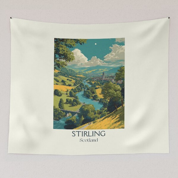 Item preview, Stirling Scotland Vintage Travel Poster | Castle & Wallace Monument Art designed and sold by TuncGK.