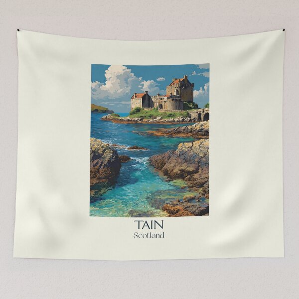 Item preview, Tain Scotland Retro Travel Poster | Highlands NC500 Castle Art designed and sold by TuncGK.