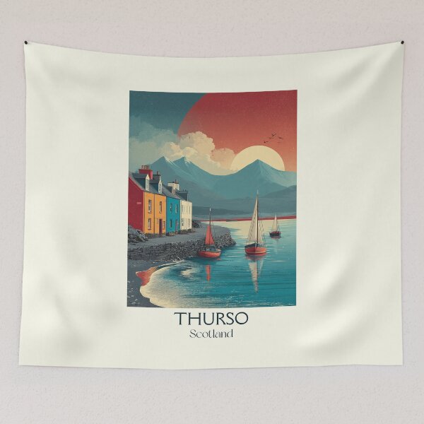 Item preview, Thurso Scotland Vintage Travel Poster | NC500 North Coast Surf Art designed and sold by TuncGK.