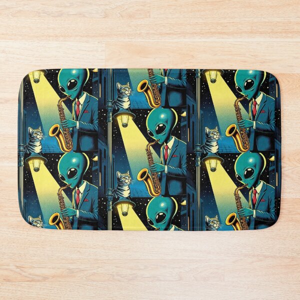 Item preview, an alien playing the saxophone and a cat designed and sold by Dogandesighn.