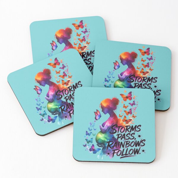 Item preview, Storms Pass Rainbows Follow – Rainbow Baby Pregnancy Watercolor Silhouette with Butterflies and Healing Quote designed and sold by FieldHouseTees.