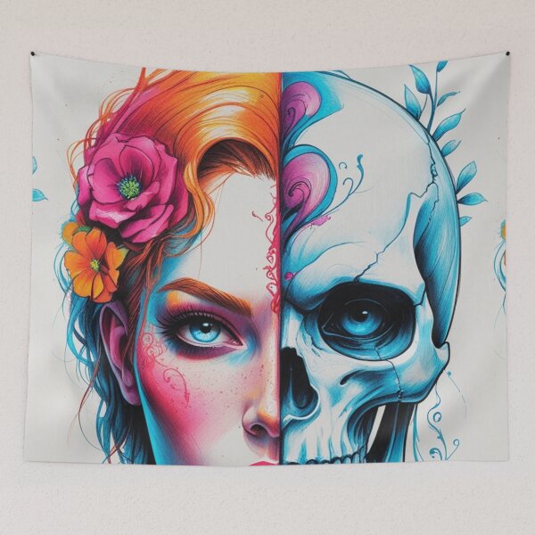 Item preview, Colorful Half-Human Skeleton Portrait Wall Art designed and sold by Dew's.