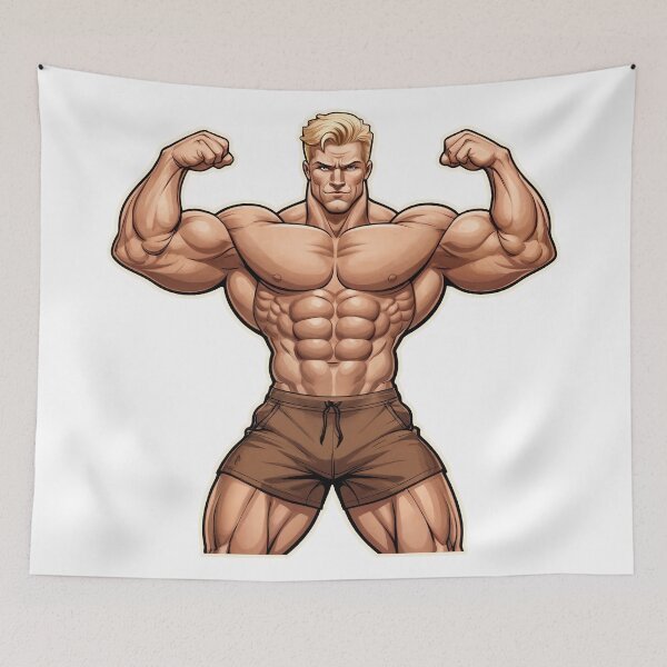 Item preview, Flex Like a Pro: Muscular Cartoon Bodybuilder Sticker #125 designed and sold by ForeverPrintsOK.