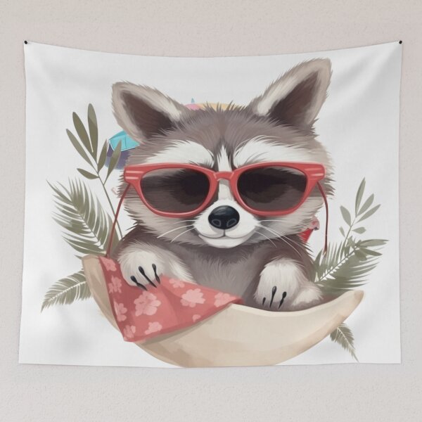 Item preview, Lazy Hammock Raccoon - Peaceful Summer Vibes designed and sold by SagasArt.
