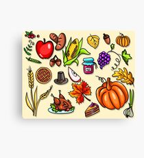Thanksgiving day. Illustration with elements of thanksgiving celebration harvest and icons. Canvas Print