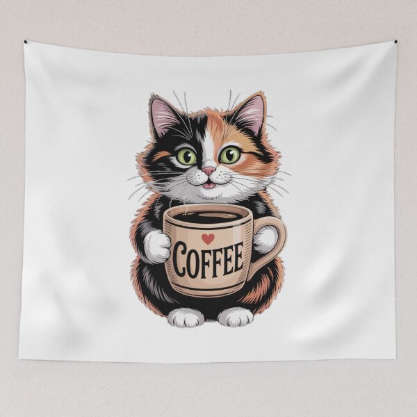 Item preview, Sweet cat with a cup of coffee - cute design designed and sold by YHCreatives.