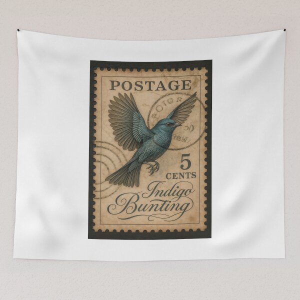 Item preview, Vintage Indigo Bunting Postage Stamp - 5 Cents designed and sold by ForeverPrintsOK.