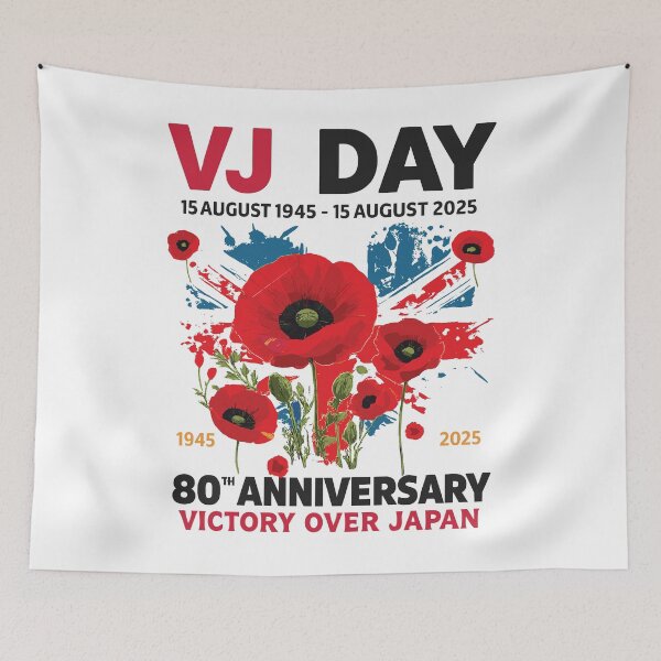 Item preview, VJ Day WWII 80th anniversary Vintage V-J Day 2025 flag designed and sold by EASY Aadia.