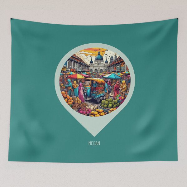 Item preview, Medan Comic Style City Art – Unique AI Travel Design for City Lovers, Perfect for Apparel, Gifts & Accessories designed and sold by knalpot-design.