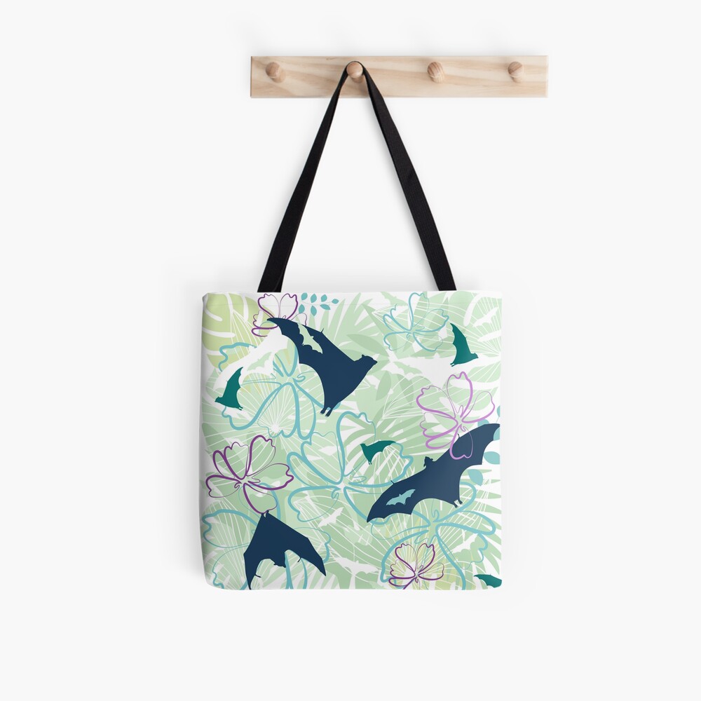 abstract bats with florals tote bag