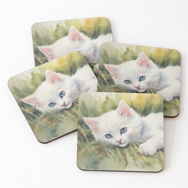 Item preview, White Kitten in Green Grass designed and sold by CalmnessbyChoice.
