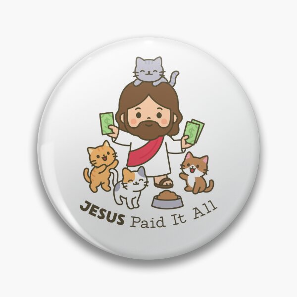Item preview, Caricatura de Jesús alimentando gatos con dinero – "Jesús lo pagó todo" - Divertida ilustración cristiana designed and sold by BibleProject.