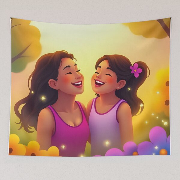 Item preview, Mother and daughter laughing – Love that embraces the soul designed and sold by CeciliaGomezArt.
