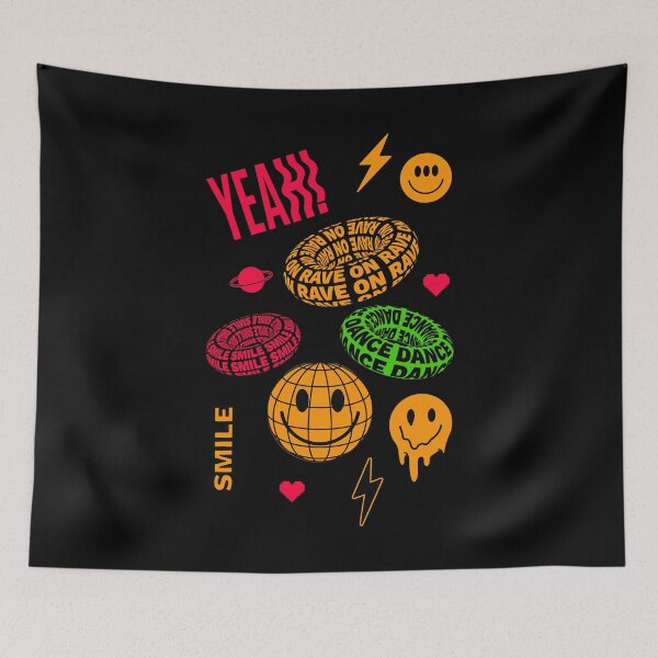 Item preview, Rave Doodle Party – Acid House, Smiley & Pixel Hearts Raver  designed and sold by paulo silveira.