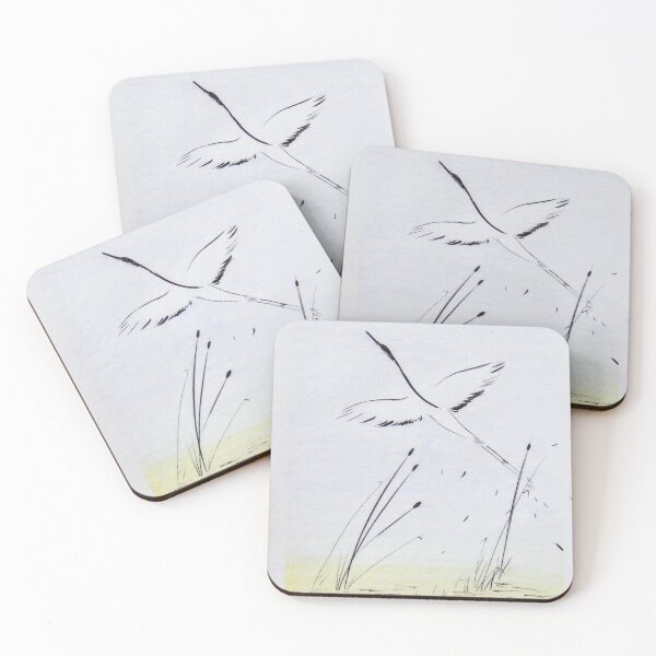 Item preview, Single Crane Taking Flight in Wetlands | Zen Watercolor Drawing designed and sold by AngelaMarieArt.