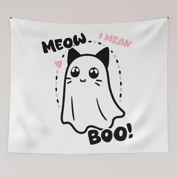 Item preview, Miau, quiero decir... ¡Buu! Lindo gato fantasma de Halloween designed and sold by FarieArt.