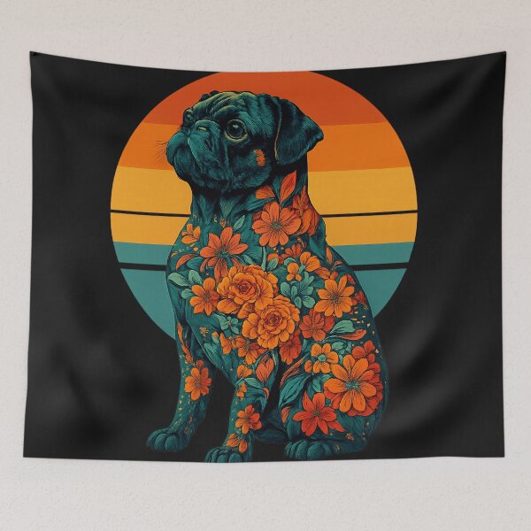 Item preview, Floral Retro Pug Art – Vibrant Psychedelic pug Design designed and sold by THISPUGVIBE.