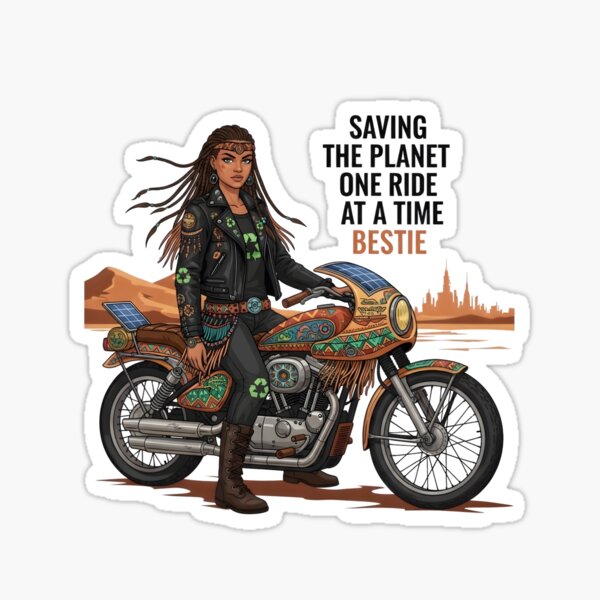 Item preview, Saving The Planet One Ride At A Time Bestie - Eco Warrior Biker Art designed and sold by AnnDesignStudio.