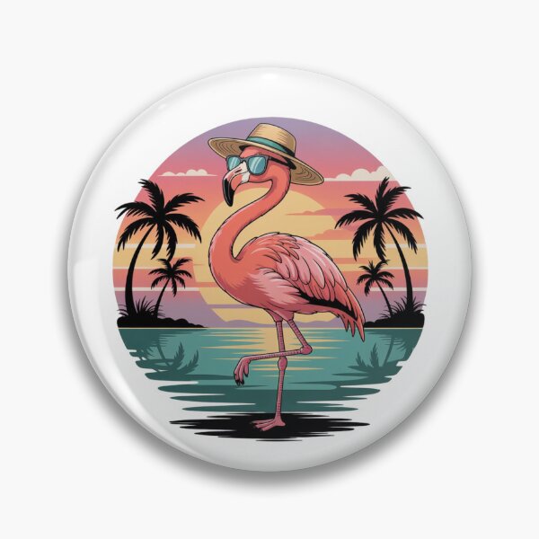 Item preview, Trendy Funny Tropical Pink Flamingo at Sunset with Palm Trees designed and sold by SOUFIANE1991.
