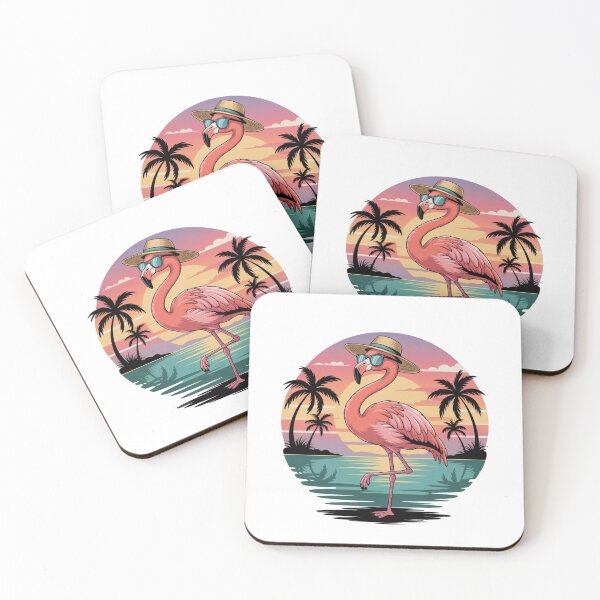 Item preview, Trendy Funny Tropical Pink Flamingo at Sunset with Palm Trees designed and sold by SOUFIANE1991.
