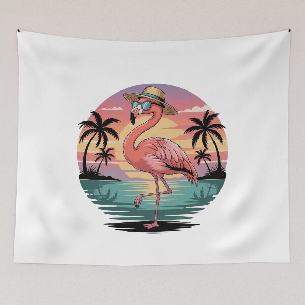 Item preview, Trendy Funny Tropical Pink Flamingo at Sunset with Palm Trees designed and sold by SOUFIANE1991.