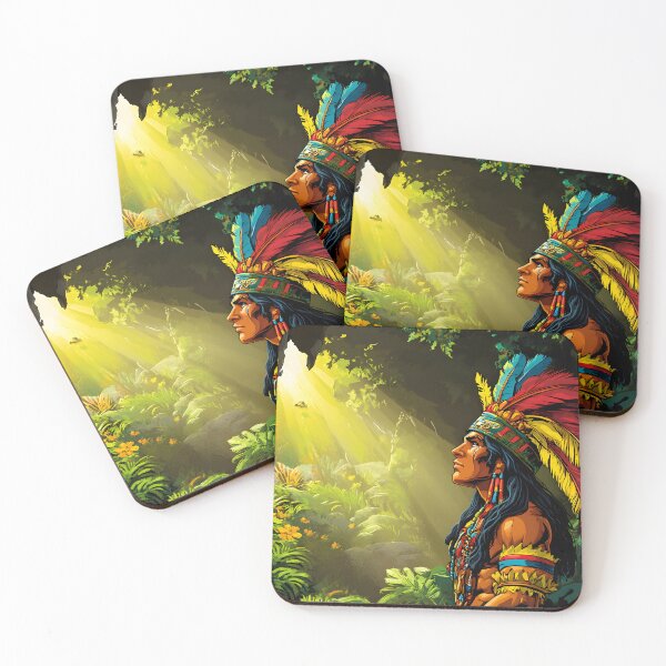 Item preview, Majestic Indigenous Warrior Amidst Tropical Jungle designed and sold by Artessie.