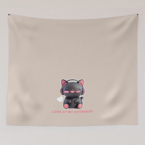 Item preview, Look at My Cuteness Black Cartoon Cat with Headphones designed and sold by AM-Storefront.