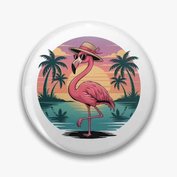 Item preview, Trendy Funny Tropical Pink Flamingo at Sunset with Palm Trees designed and sold by SOUFIANE1991.