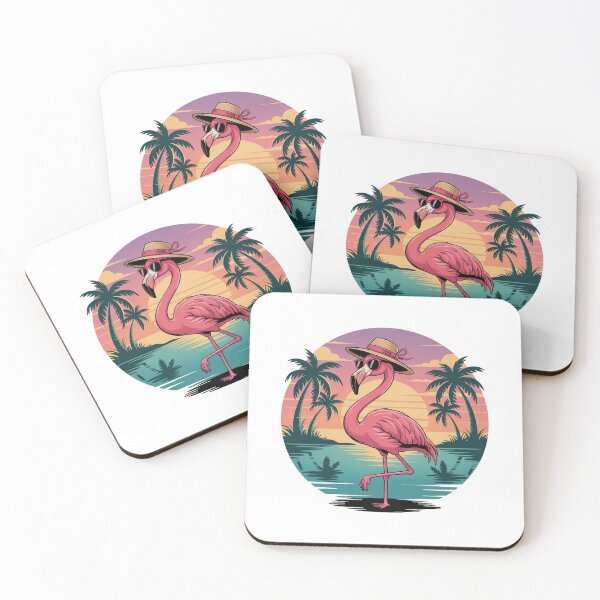Item preview, Trendy Funny Tropical Pink Flamingo at Sunset with Palm Trees designed and sold by SOUFIANE1991.