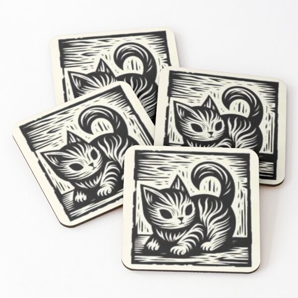Item preview, Linocut Cat – Playful cat in woodcut style designed and sold by GraphiTeezz.