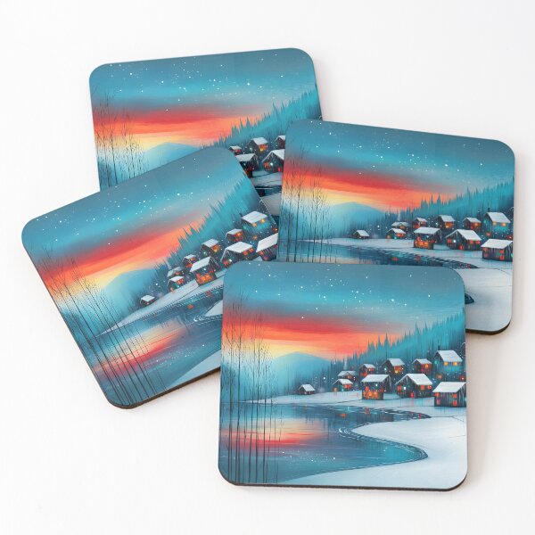 Item preview, Serene Winter Landscape with Cozy Snowy Cabins designed and sold by Artessie.