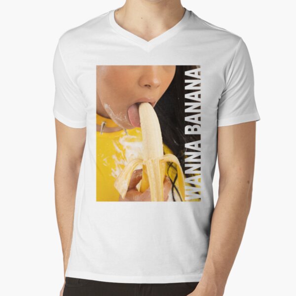 Guy eating a banana. Uncensored V Neck T Shirt by Iuri_Boysart