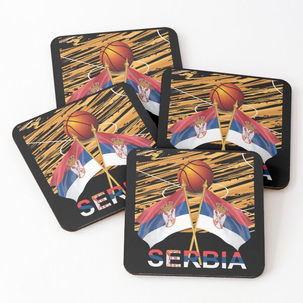 Item preview, Flag of Serbia and basketball court  designed and sold by SportThreadz.